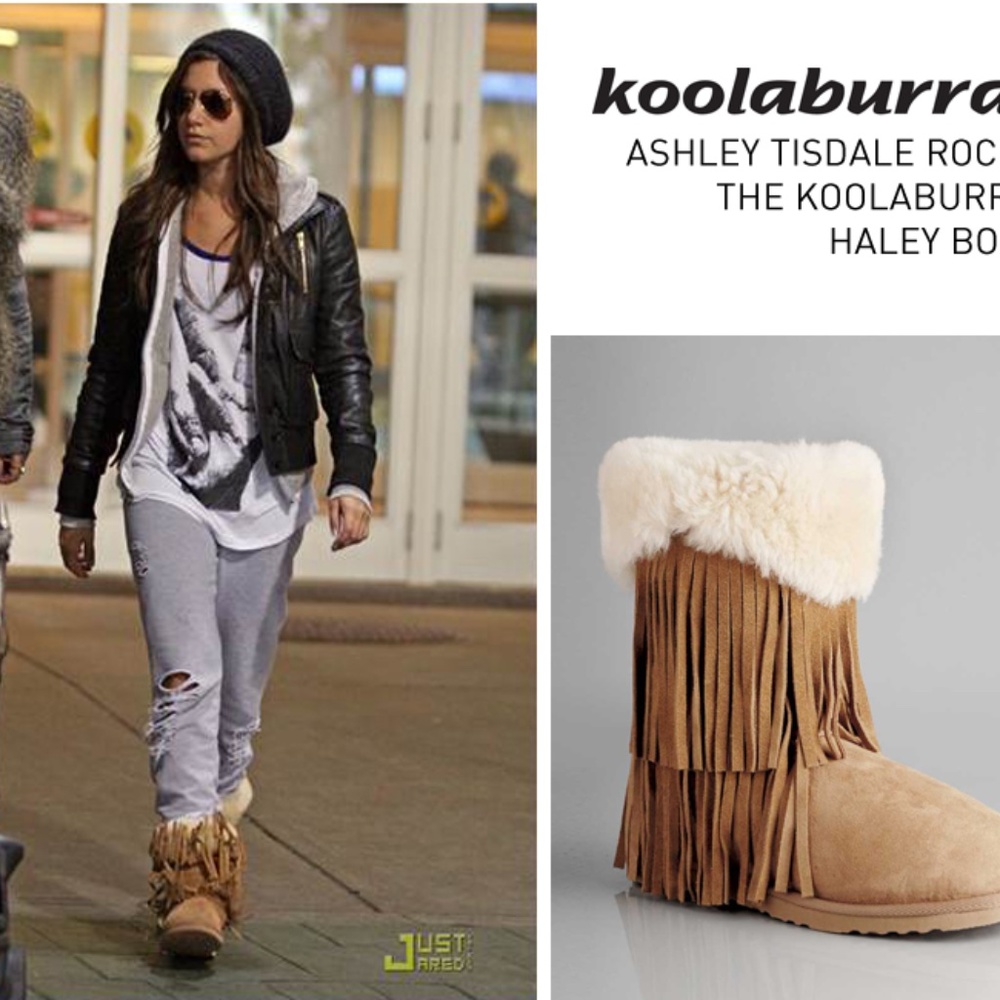 Koolaburra HALEY Women's Fur Fringe Boots, Chestnut